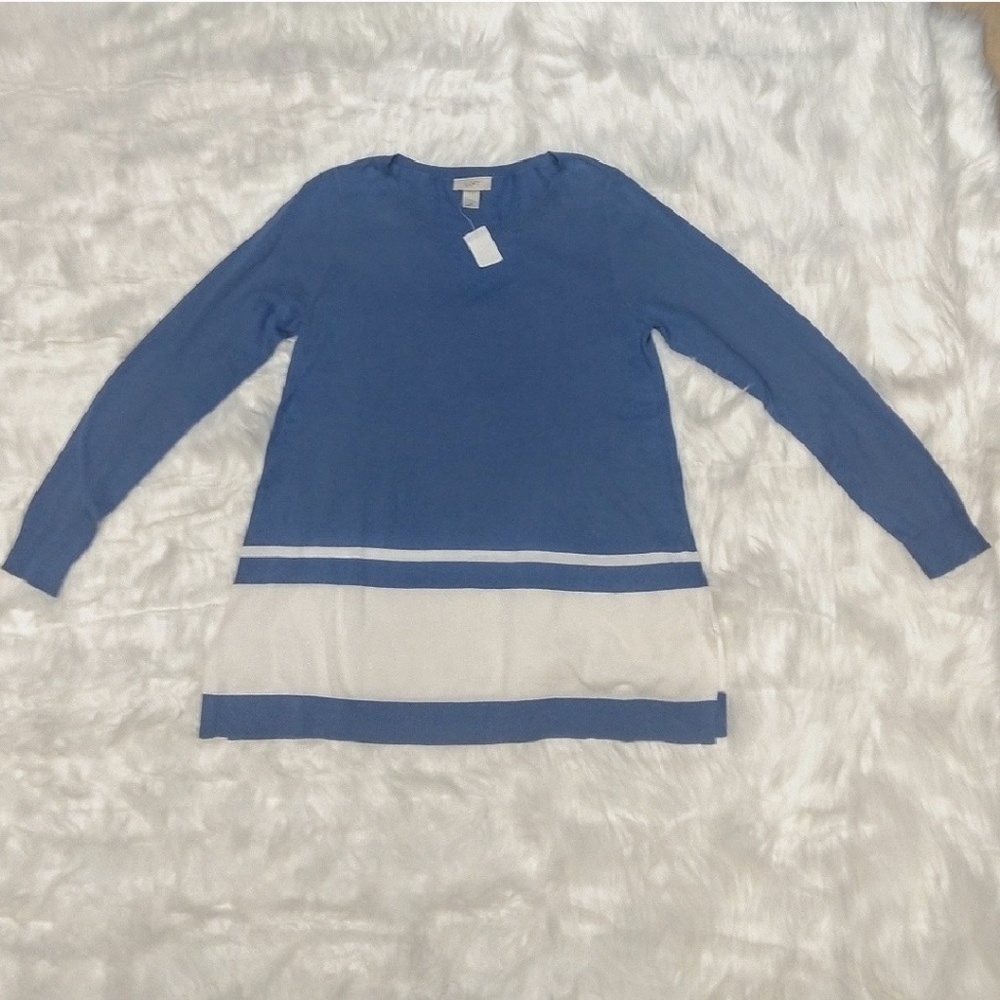 🌻 Ann Taylor Loft Blue and White Sweater